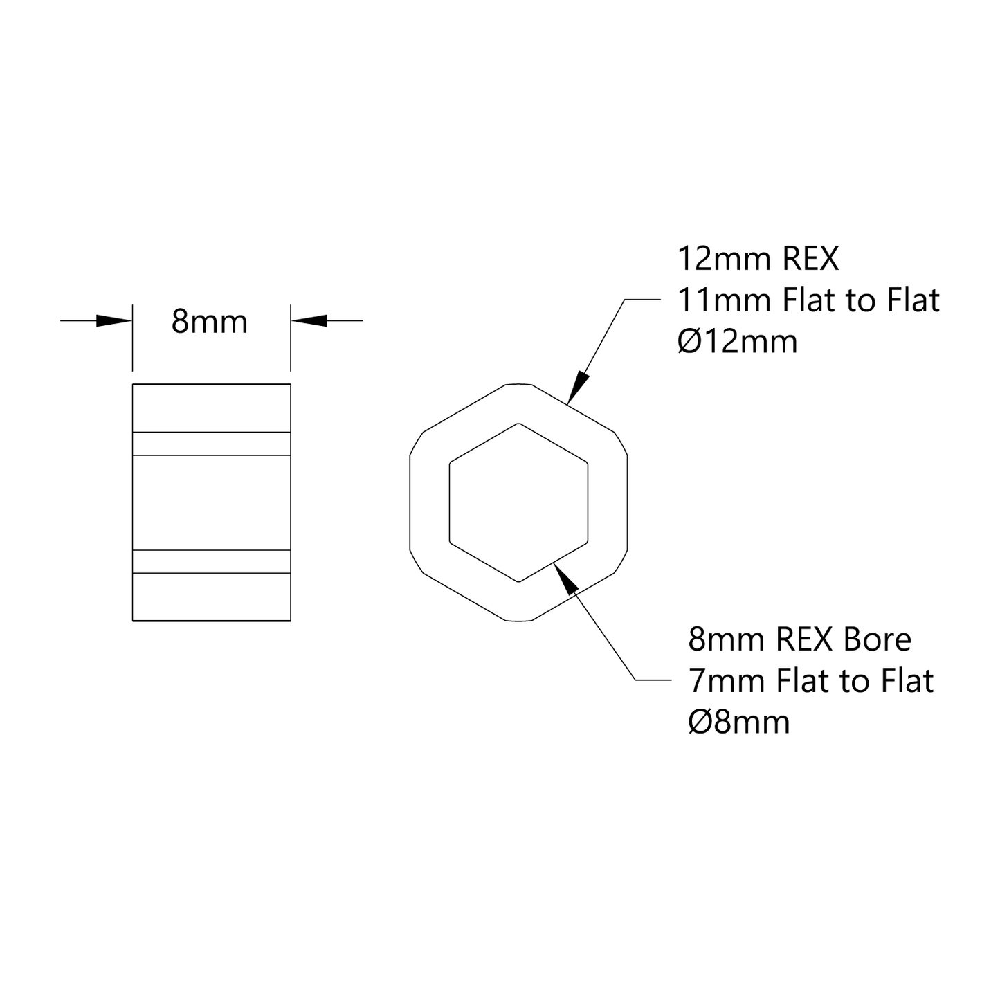 8mm REX Plastic Spacer (12mm REX™ OD) - 12 Pack