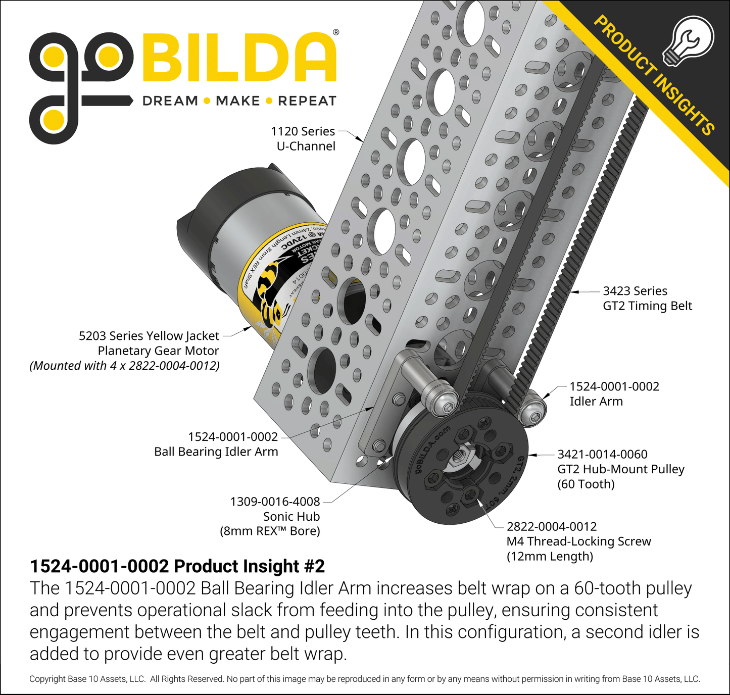 Ball-Bearing Idler Arm (for 2mm Pitch GT2, 6mm Width Belt)