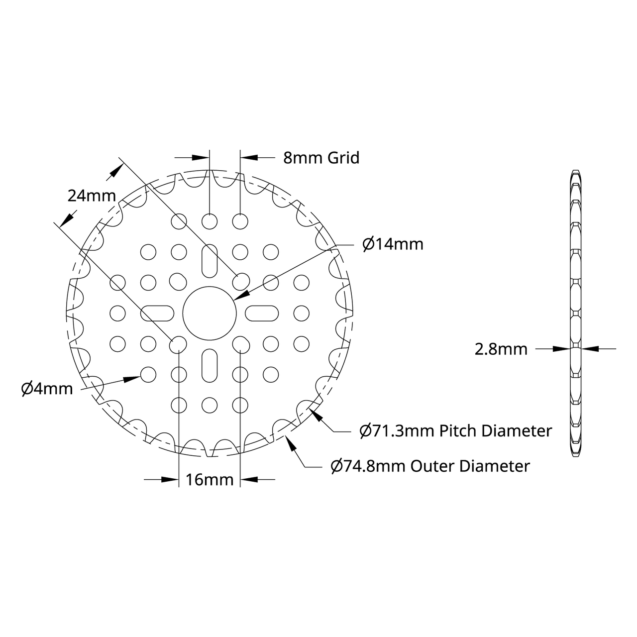 3310 Series 8mm Pitch Aluminum Hub Mount Sprocket (14mm Bore)