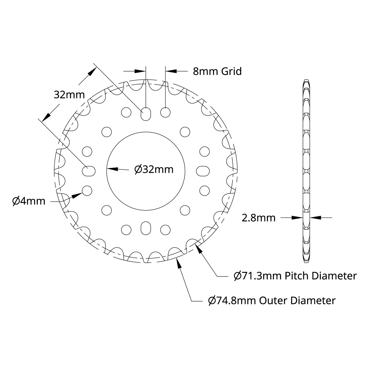 3310 Series 8mm Pitch Aluminum Hub Mount Sprocket (32mm Bore)