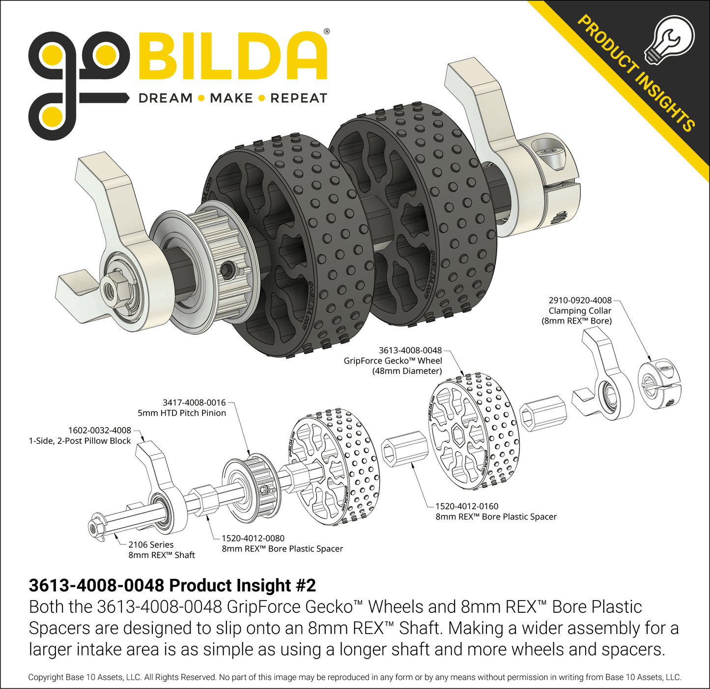 GripForce Gecko™ Wheel (8mm REX™ Bore, 48mm Diameter)