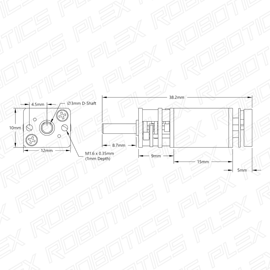 Premium N20 Gear Motor (298:1 Ratio, 90 RPM - 4900 RPM, with Encoder)