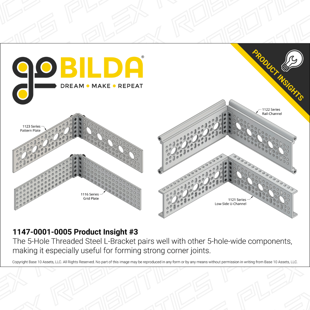 Threaded Steel L-Bracket (5 Hole) - 4 Pack