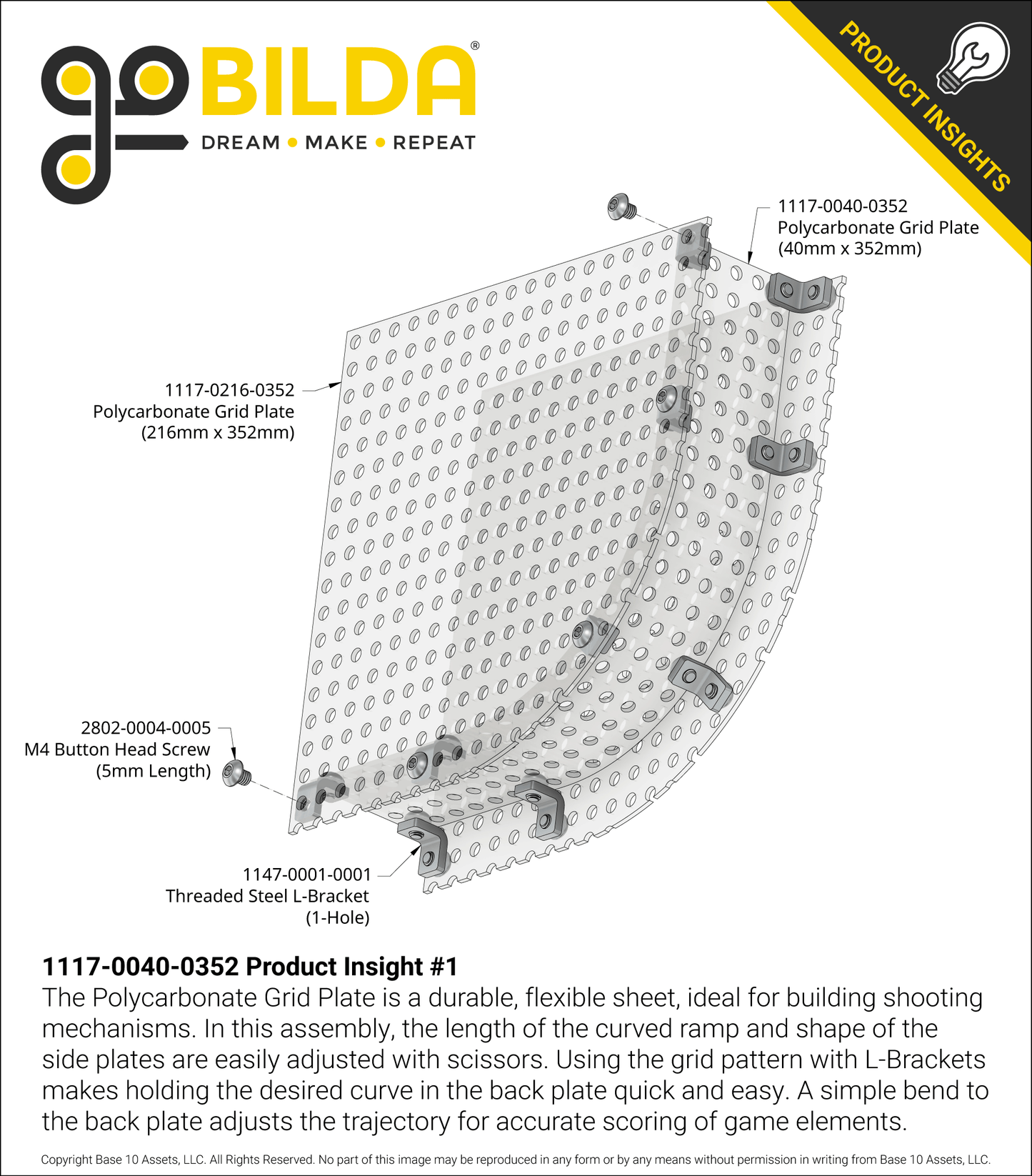 Clear Polycarbonate Grid Plate (1.5mm Thickness, 5 x 44 Hole, 40 x 352mm)