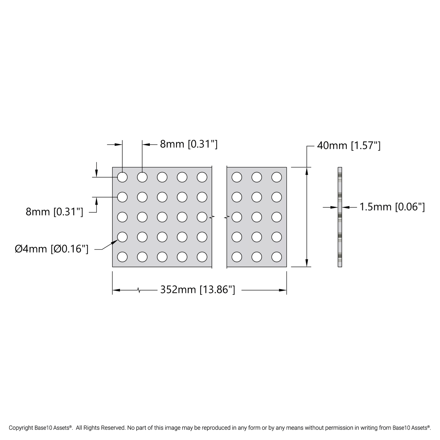Clear Polycarbonate Grid Plate (1.5mm Thickness, 5 x 44 Hole, 40 x 352mm)