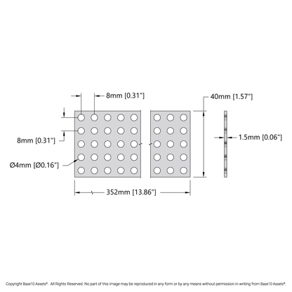 Clear Polycarbonate Grid Plate (1.5mm Thickness, 5 x 44 Hole, 40 x 352mm)