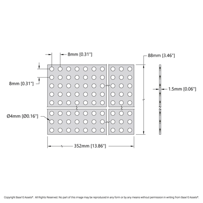 Clear Polycarbonate Grid Plate (1.5mm Thickness, 11 x 44 Hole, 88 x 352mm)