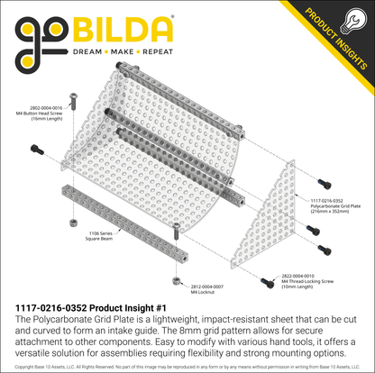 Clear Polycarbonate Grid Plate (1.5mm Thickness, 27 x 44 Hole, 216 x 352mm)