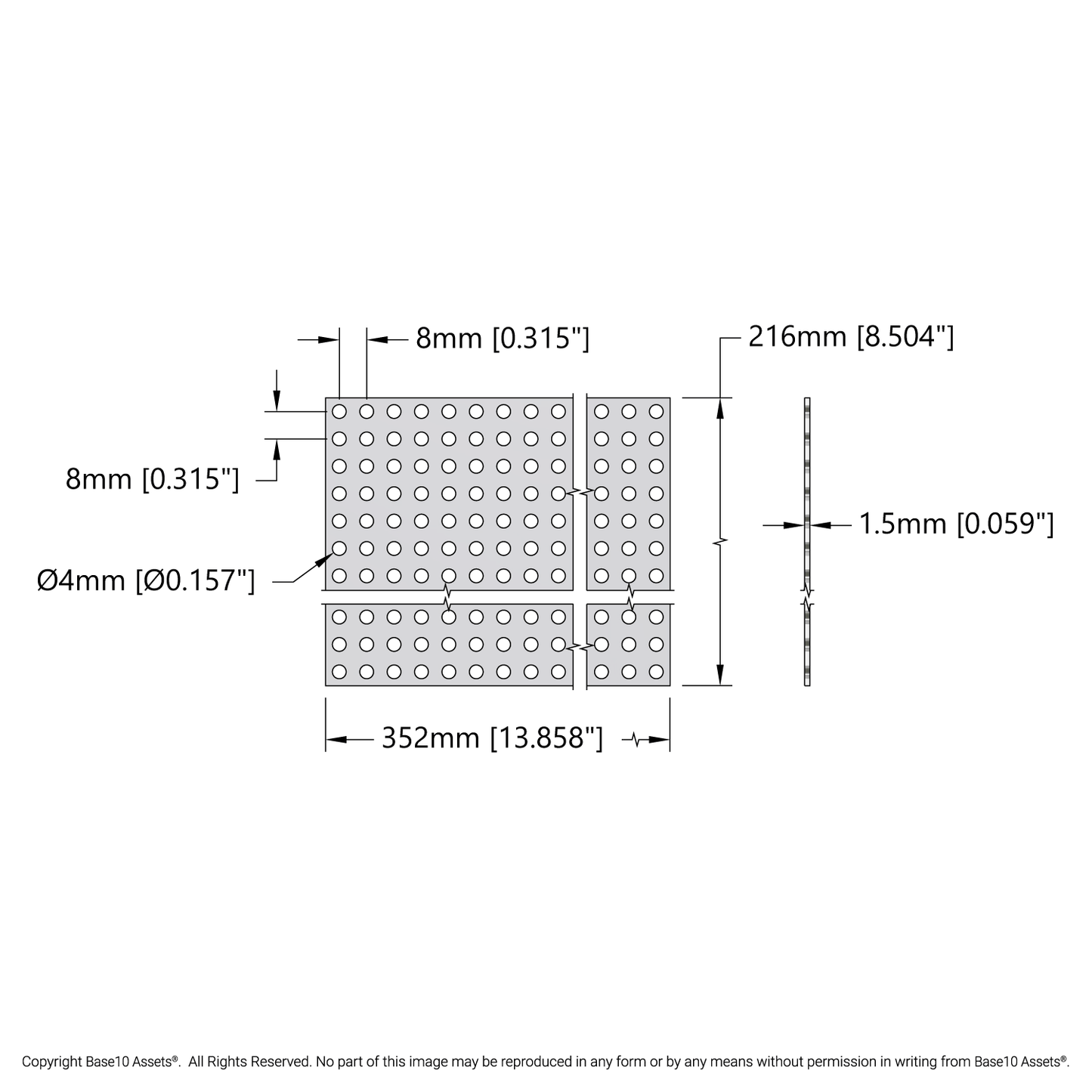 Clear Polycarbonate Grid Plate (1.5mm Thickness, 27 x 44 Hole, 216 x 352mm)