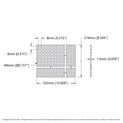 Clear Polycarbonate Grid Plate (1.5mm Thickness, 27 x 44 Hole, 216 x 352mm)