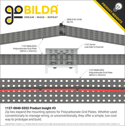 Transparent Black Polycarbonate Grid Plate (1.5mm Thickness, 5 x 44 Hole, 40 x 352mm)