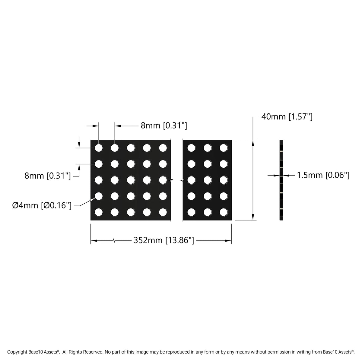 Transparent Black Polycarbonate Grid Plate (1.5mm Thickness, 5 x 44 Hole, 40 x 352mm)