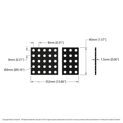 Transparent Black Polycarbonate Grid Plate (1.5mm Thickness, 5 x 44 Hole, 40 x 352mm)