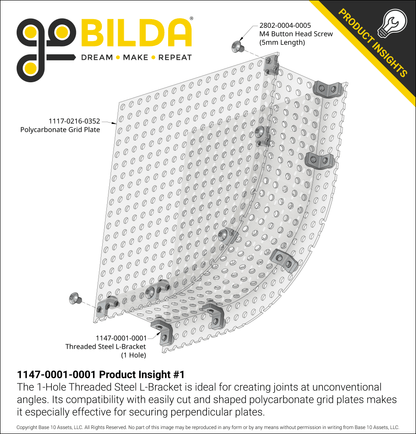 Threaded Steel L-Bracket (1 Hole) - 12 Pack