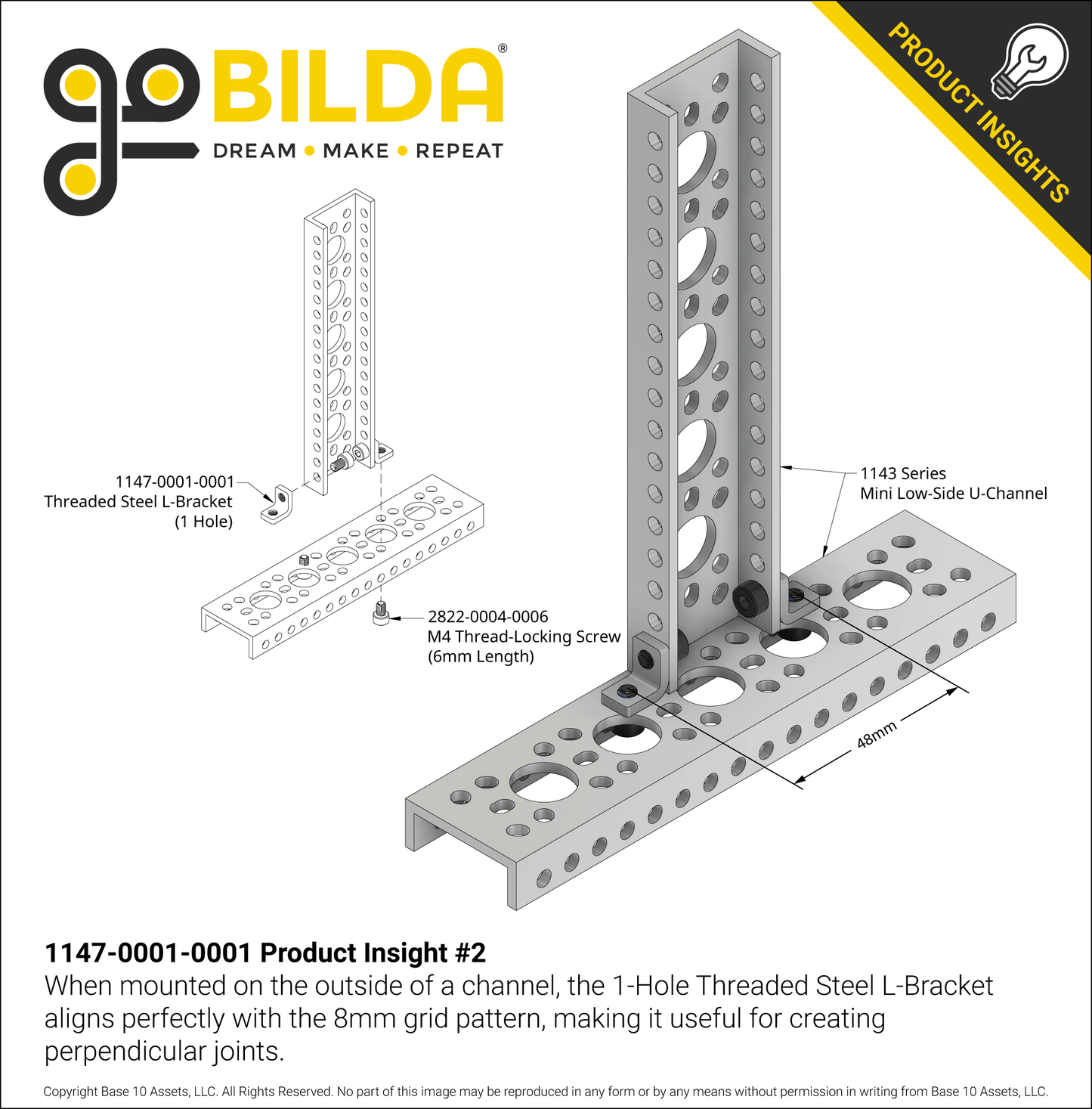 Threaded Steel L-Bracket (1 Hole) - 12 Pack