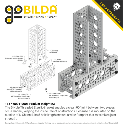 Threaded Steel L-Bracket (1 Hole) - 12 Pack
