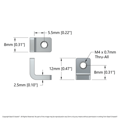 Threaded Steel L-Bracket (1 Hole) - 12 Pack