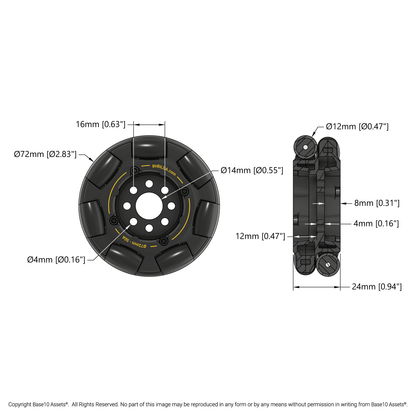 72mm Omni Wheel (14mm Bore, 50A Durometer)