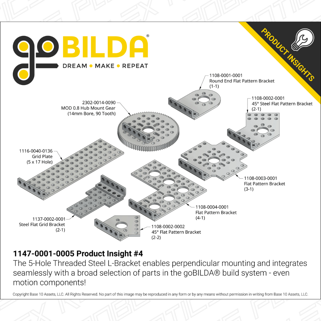 Threaded Steel L-Bracket (5 Hole) - 4 Pack