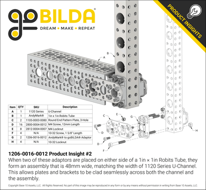 Thru-Hole AndyMark Robits to Threaded goBILDA® Pattern Adaptor