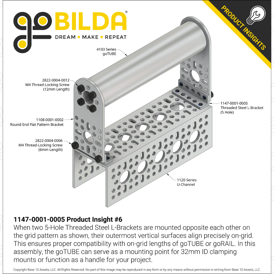 Threaded Steel L-Bracket (5 Hole) - 4 Pack