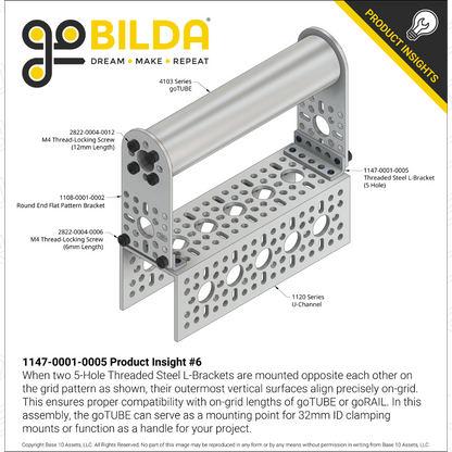 Threaded Steel L-Bracket (5 Hole) - 4 Pack