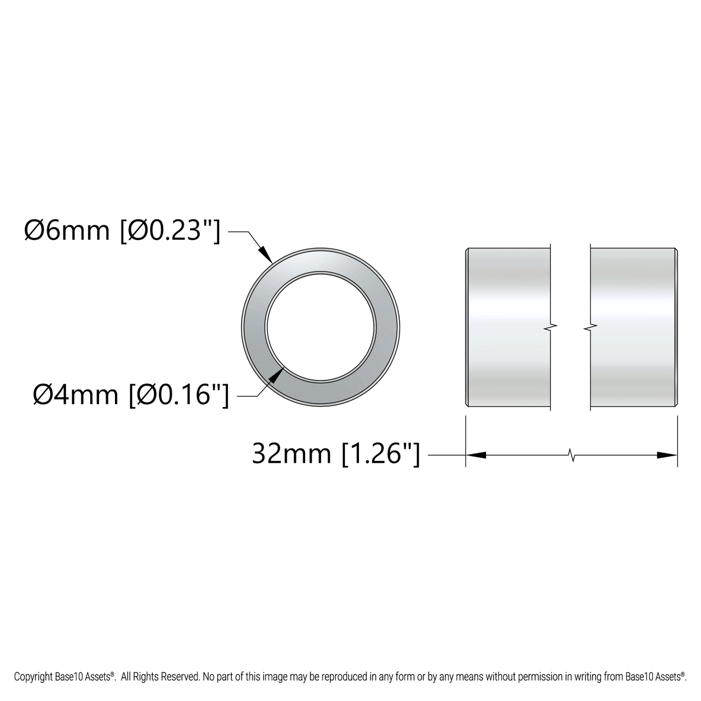 1502 Series 4mm ID Spacer (6mm OD, 32mm Length) - 4 Pack