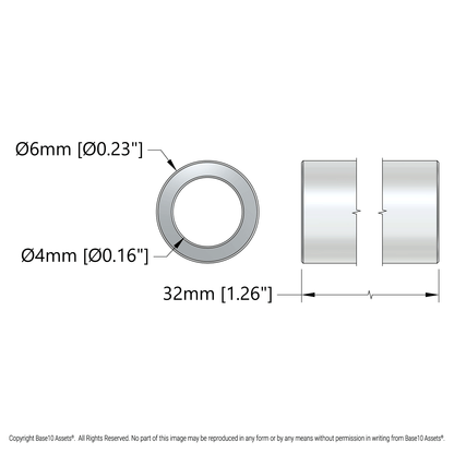 1502 Series 4mm ID Spacer (6mm OD, 32mm Length) - 4 Pack