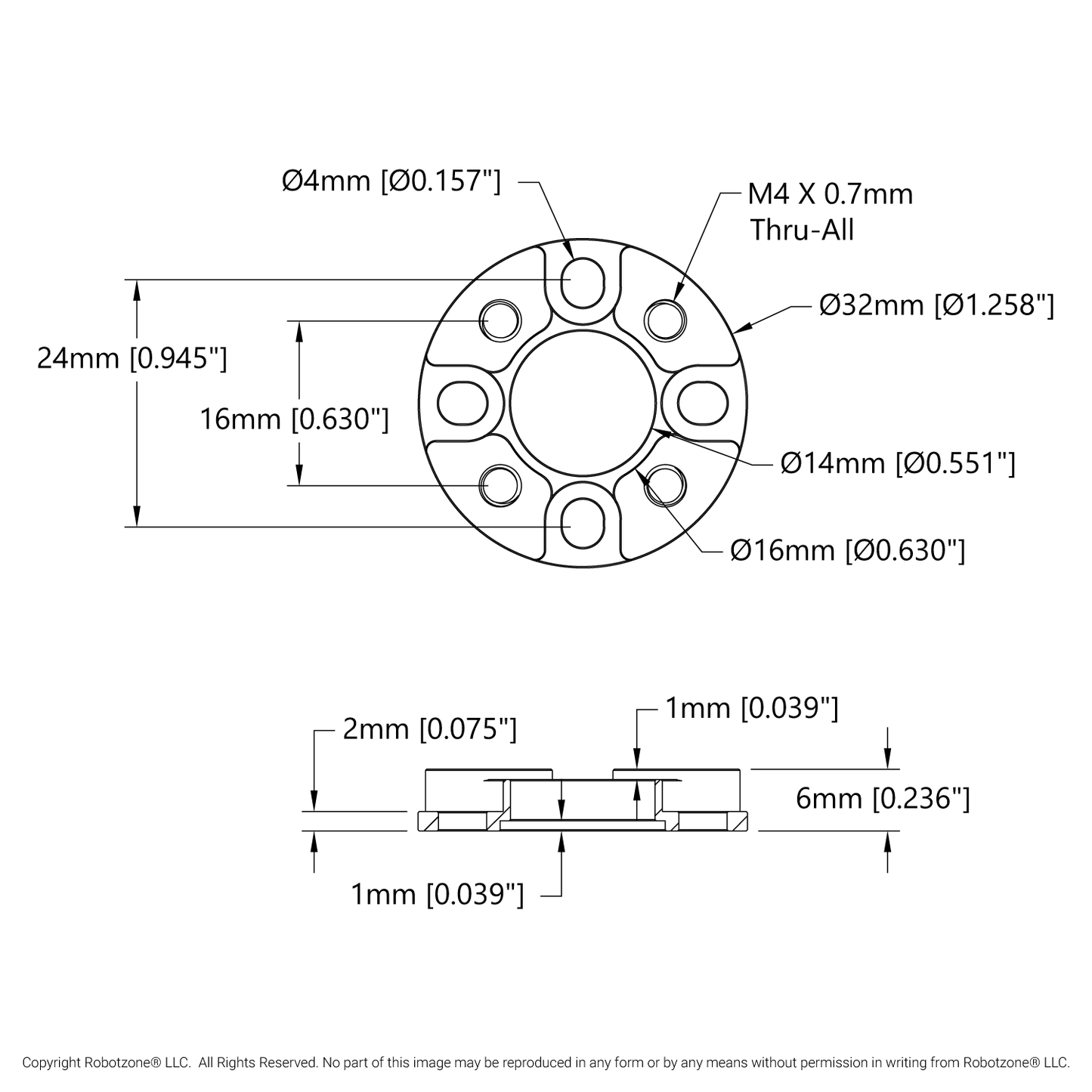 1505 Series 32mm OD Counterbored Pattern Spacer