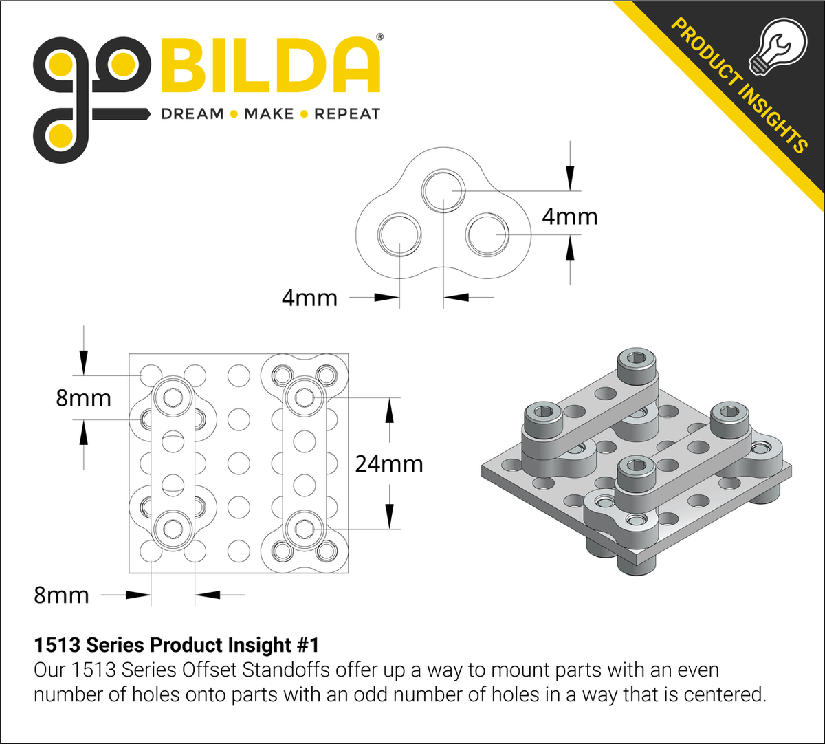 Offset Standoff 1513 Series Offset Standoff (4mm Length) - 4 Pack – PLEX Robotics