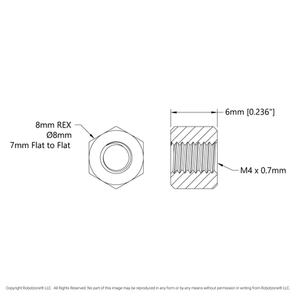 1516 Series 8mm REX™ Standoff (M4 x 0.7mm Threads) - 4 Pack