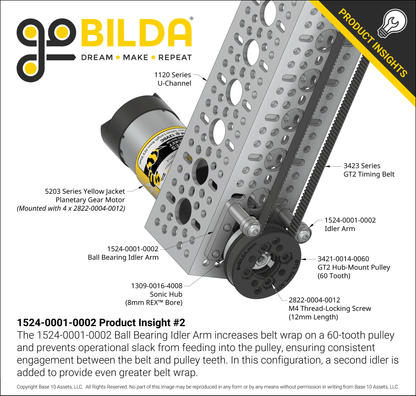 Ball-Bearing Idler Arm (for 2mm Pitch GT2, 6mm Width Belt)