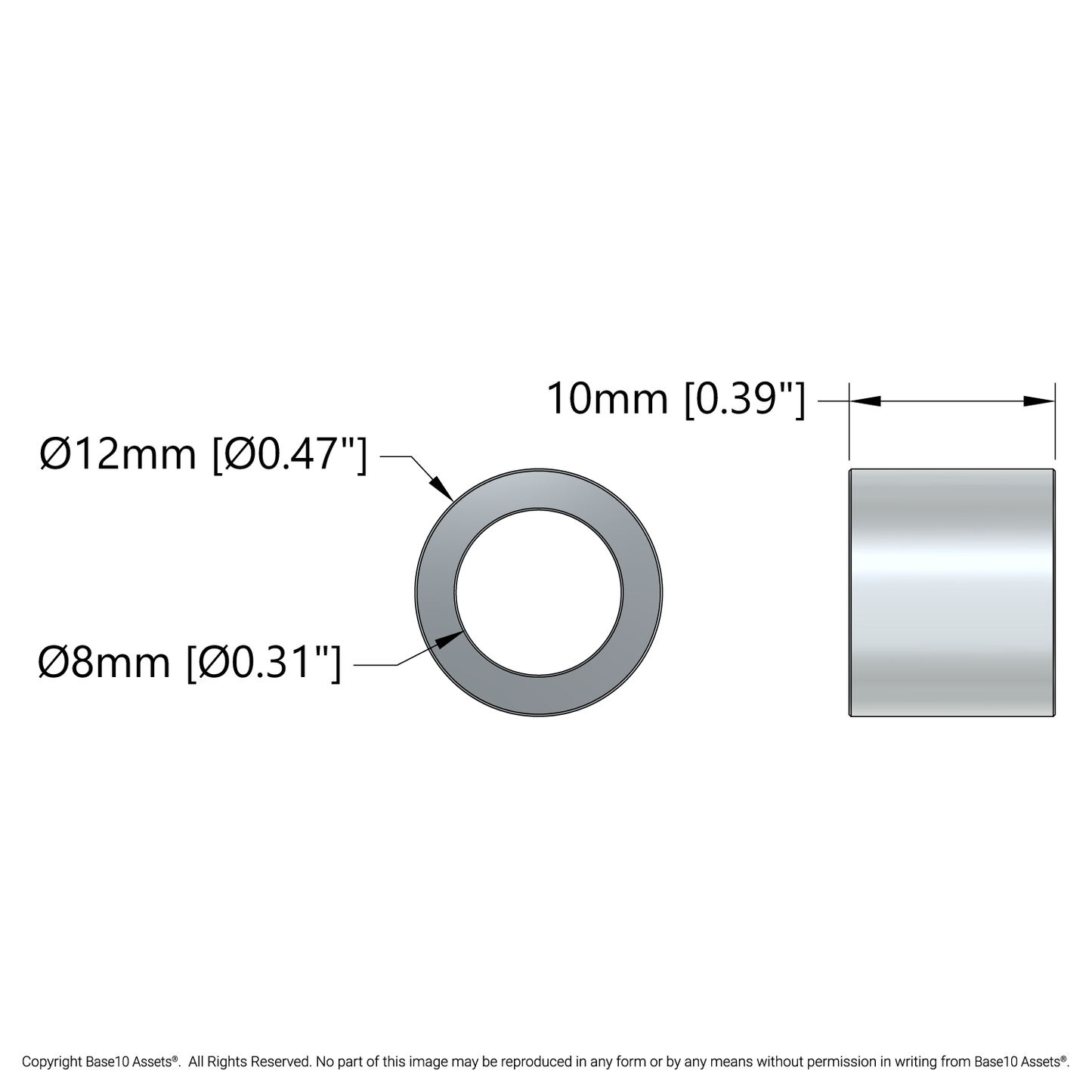 8mm ID Steel Spacer (12mm OD, 10mm Length) - 4 Pack