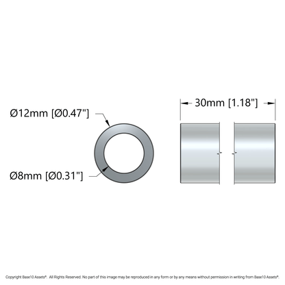 8mm ID Steel Spacer (12mm OD, 30mm Length) - 4 Pack