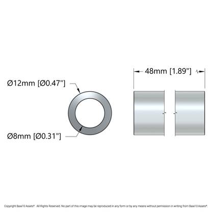 8mm ID Steel Spacer (12mm OD, 48mm Length) - 4 Pack