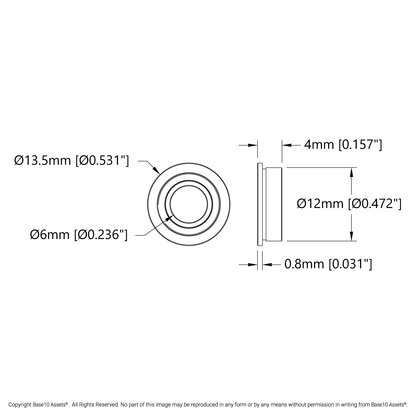 6mm ID Flanged Ball Bearing (12mm OD, 4mm Thickness) - 2 Pack