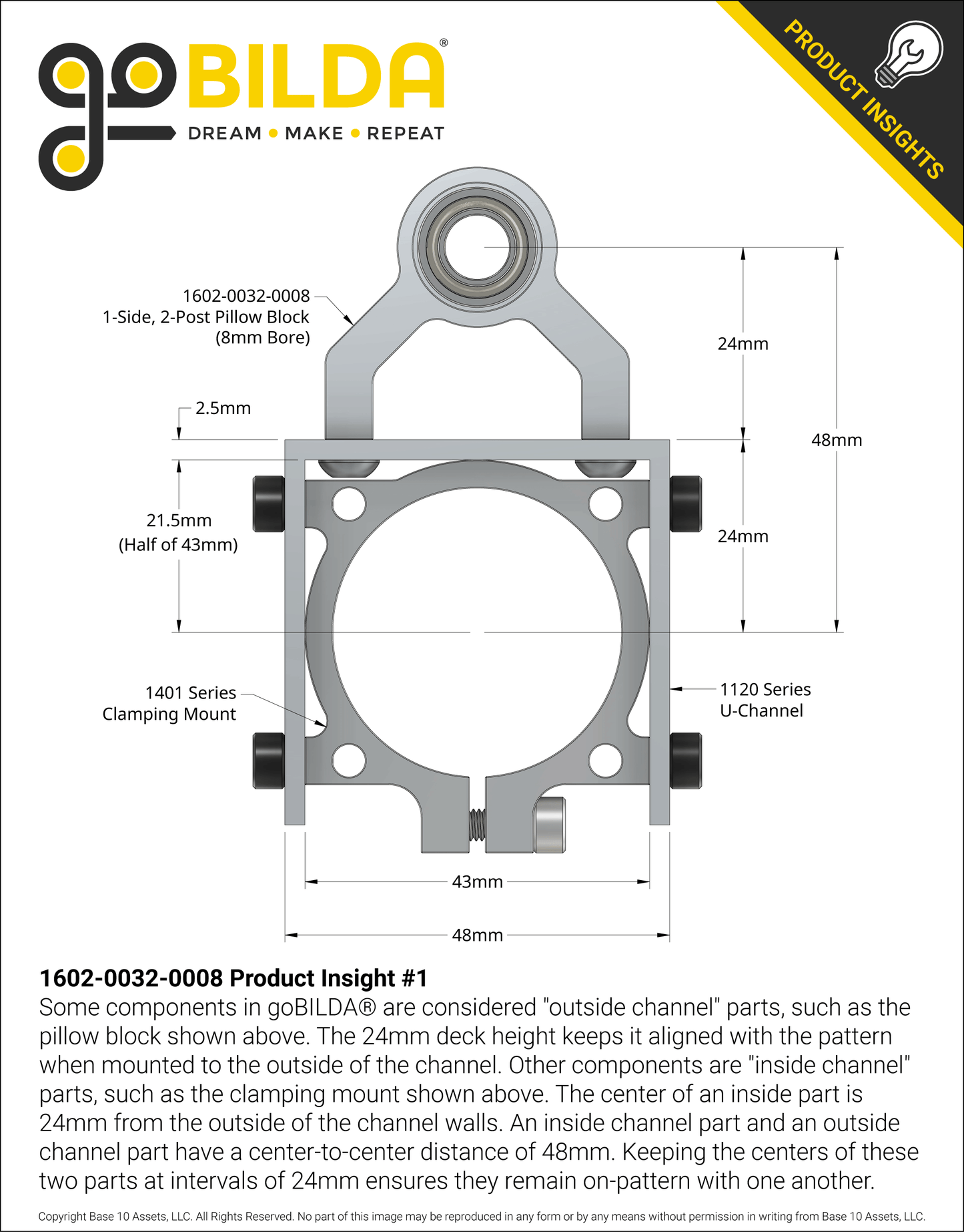1-Side, 2-Post Pillow Block (8mm Bore)