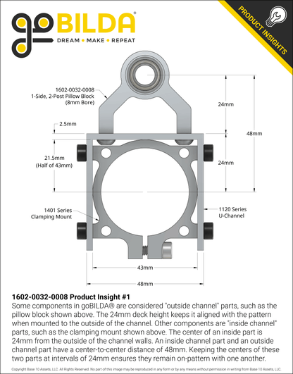 1-Side, 2-Post Pillow Block (8mm Bore)