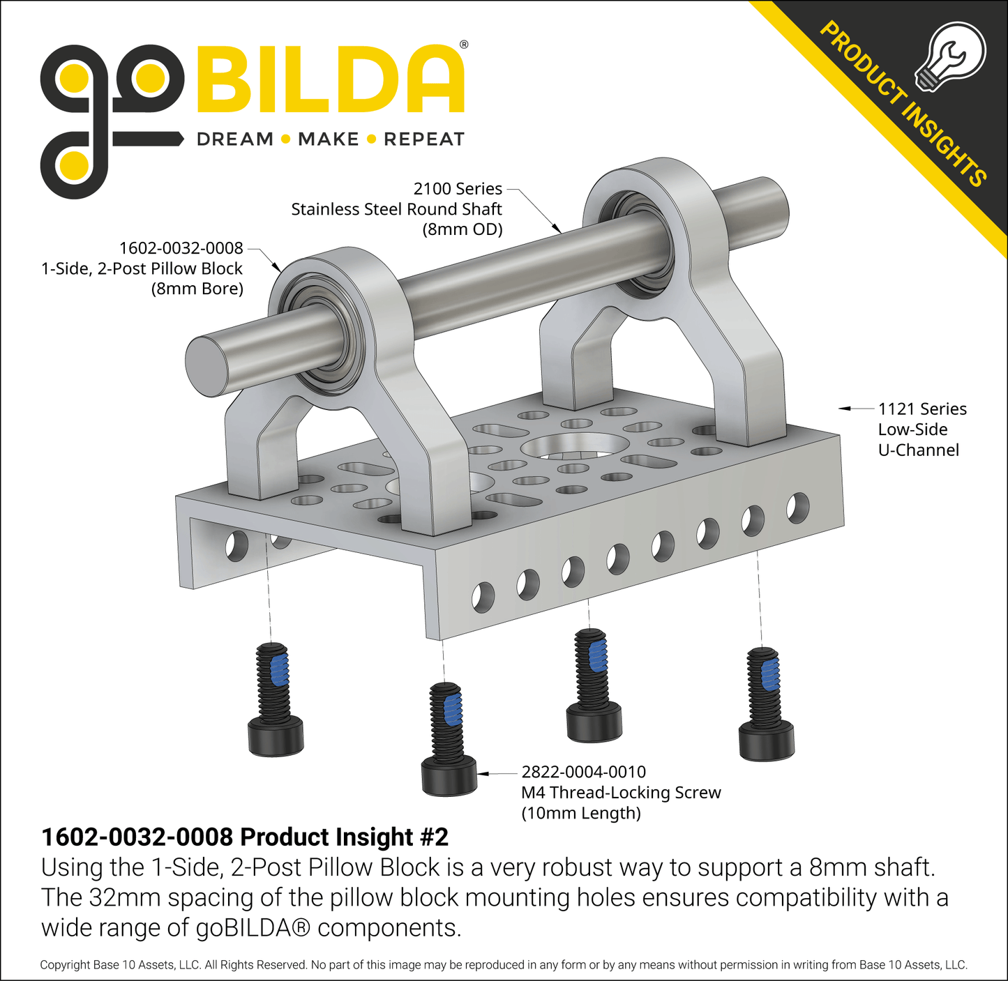 1-Side, 2-Post Pillow Block (8mm Bore)