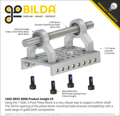 1-Side, 2-Post Pillow Block (8mm Bore)