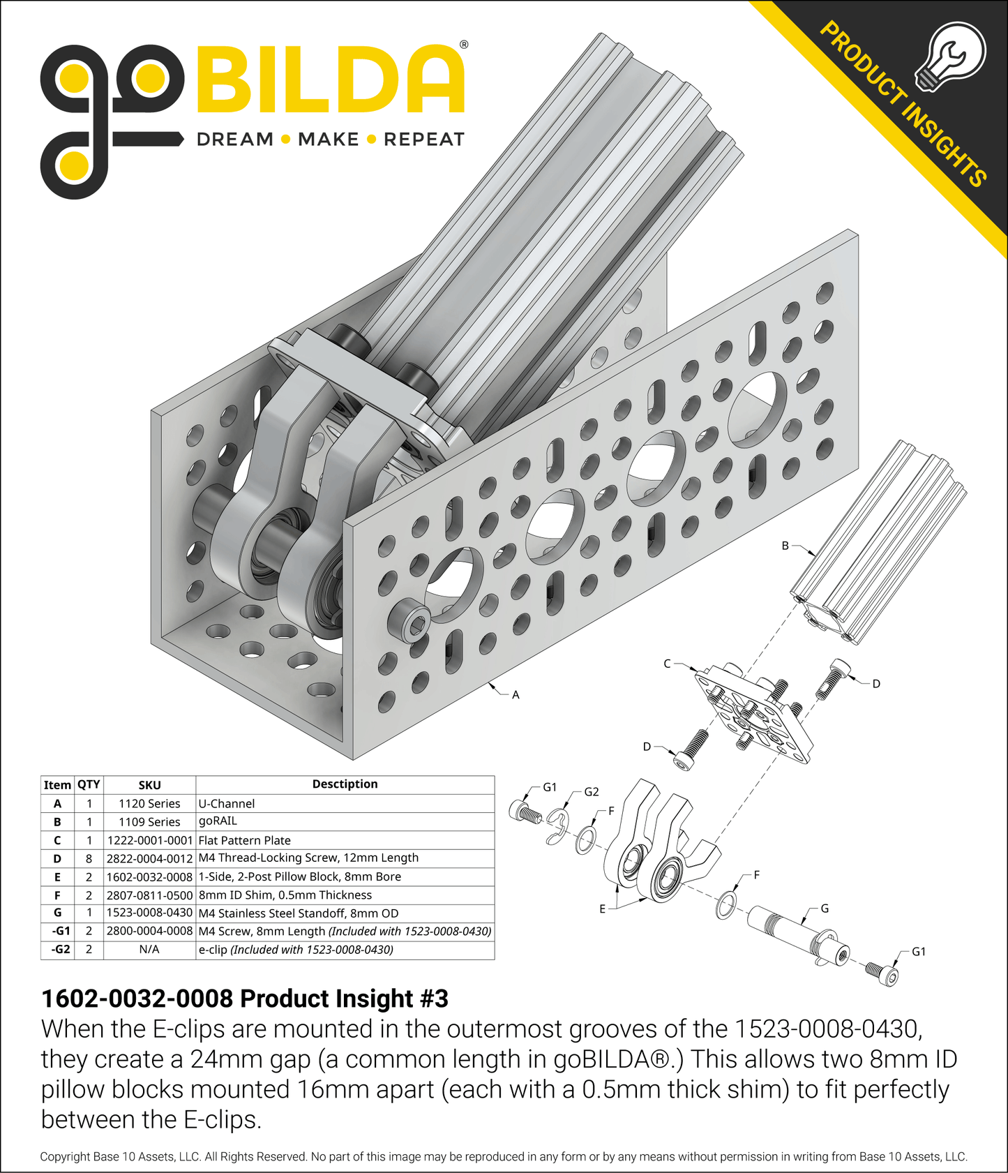 1-Side, 2-Post Pillow Block (8mm Bore)