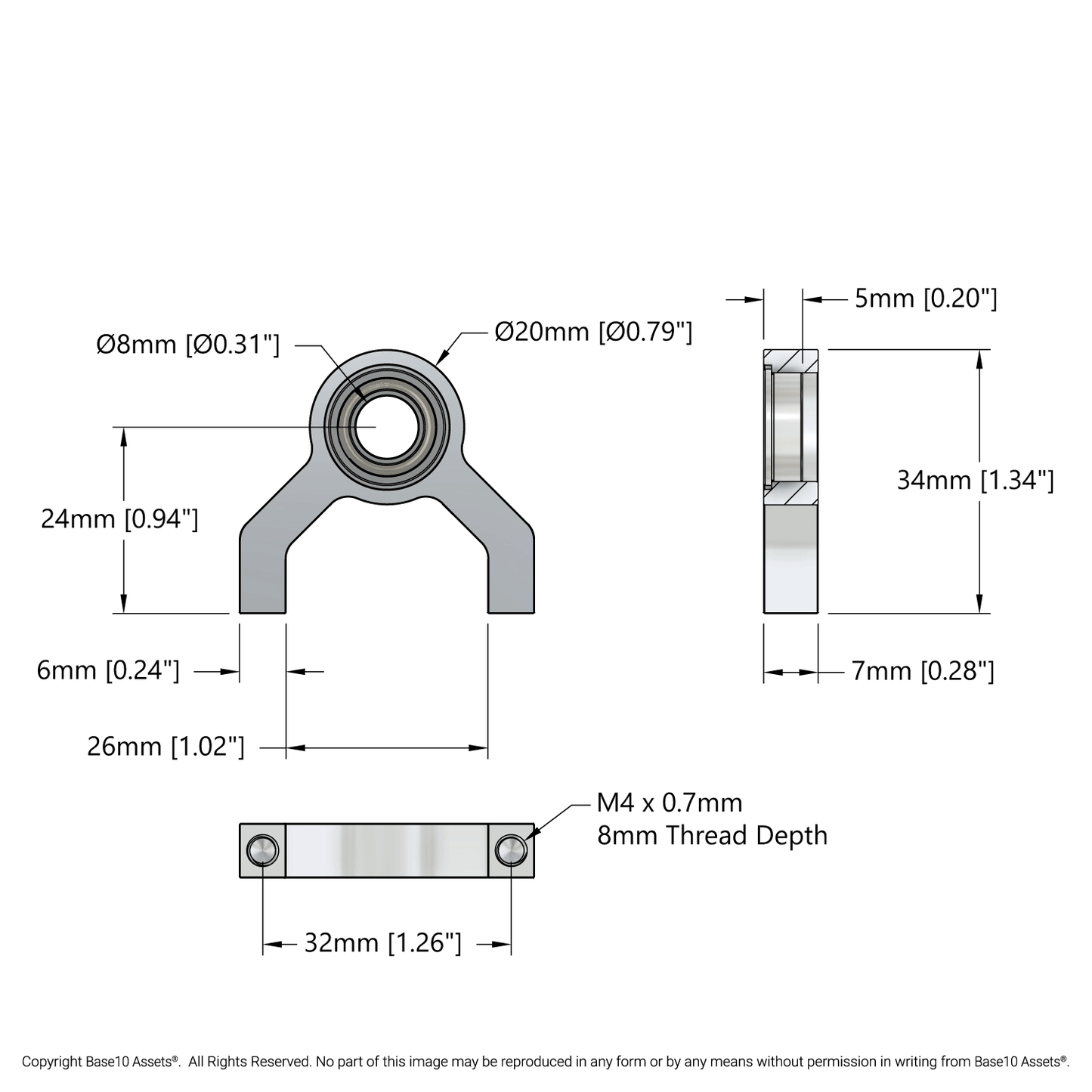 1-Side, 2-Post Pillow Block (8mm Bore)
