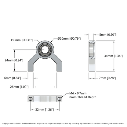 1-Side, 2-Post Pillow Block (8mm Bore)