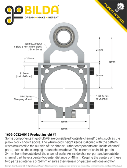 1-Side, 2-Post Pillow Block (12mm Bore)