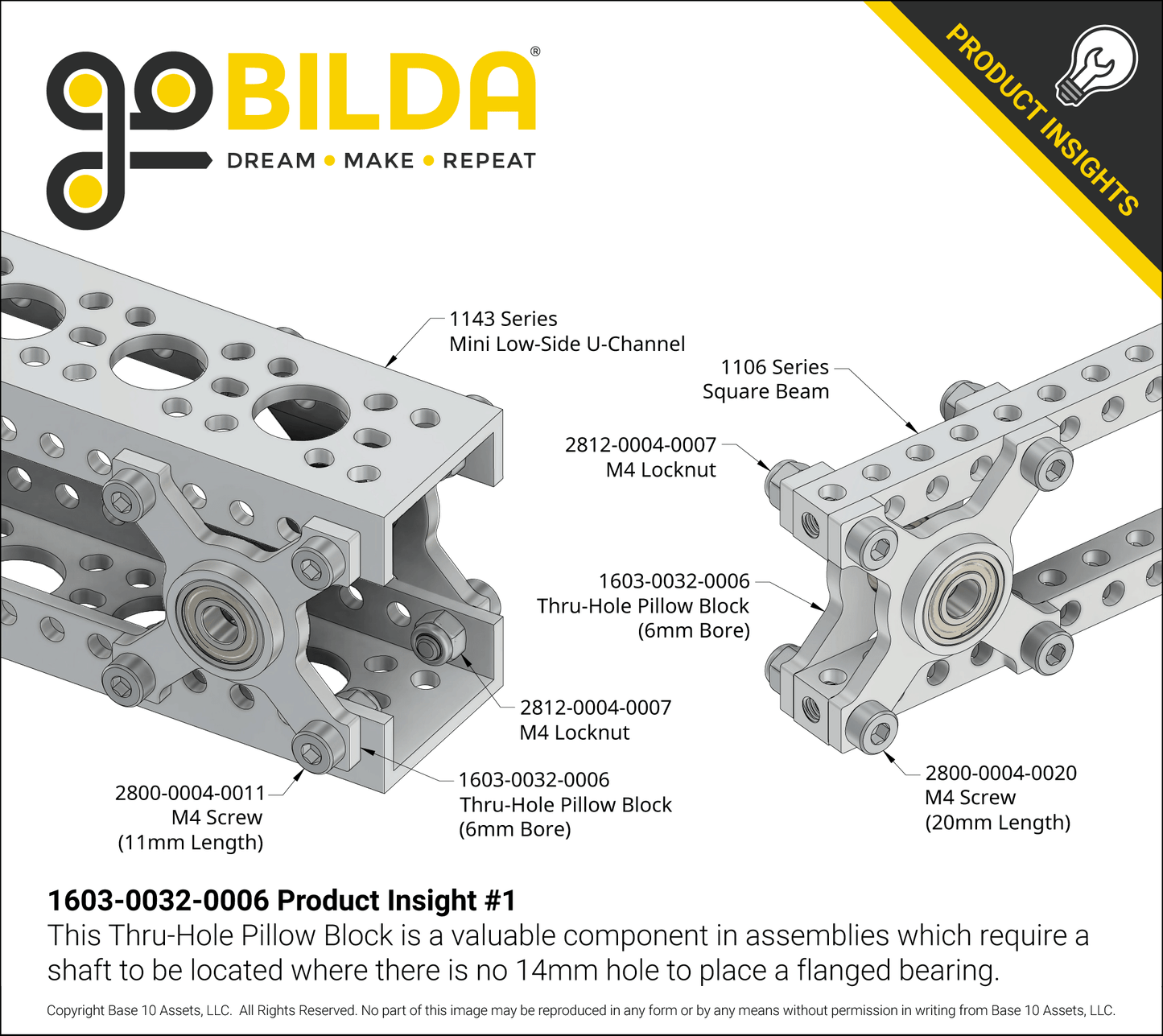 6mm Bore Face Thru-Hole Pillow Block (32mm x 32mm Mounting Pattern)