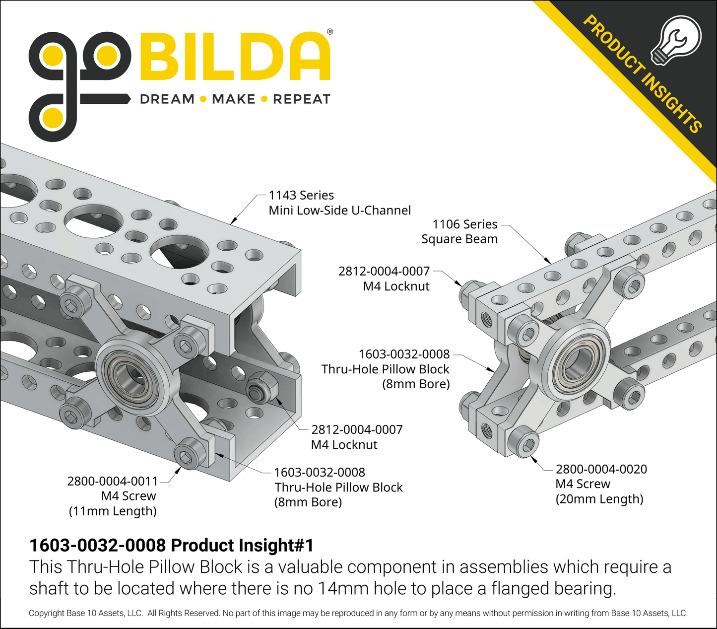 8mm Bore Face Thru-Hole Pillow Block (32mm x 32mm Mounting Pattern)