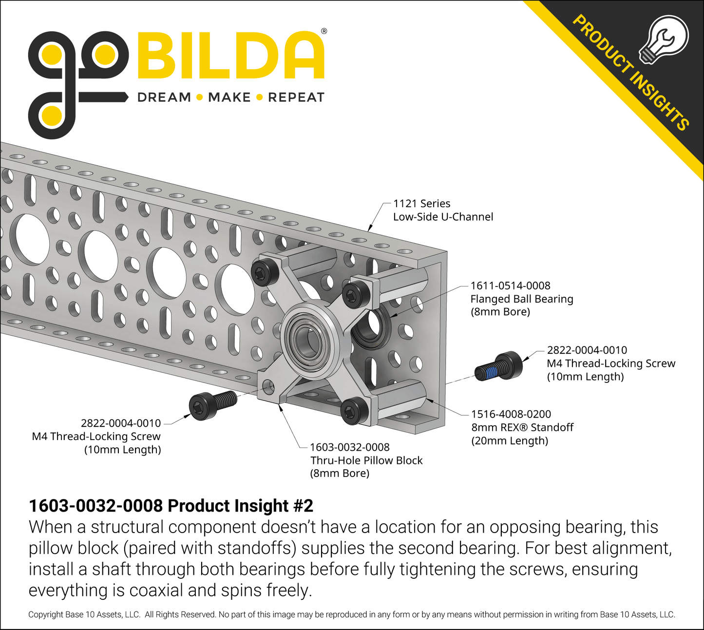 8mm Bore Face Thru-Hole Pillow Block (32mm x 32mm Mounting Pattern)