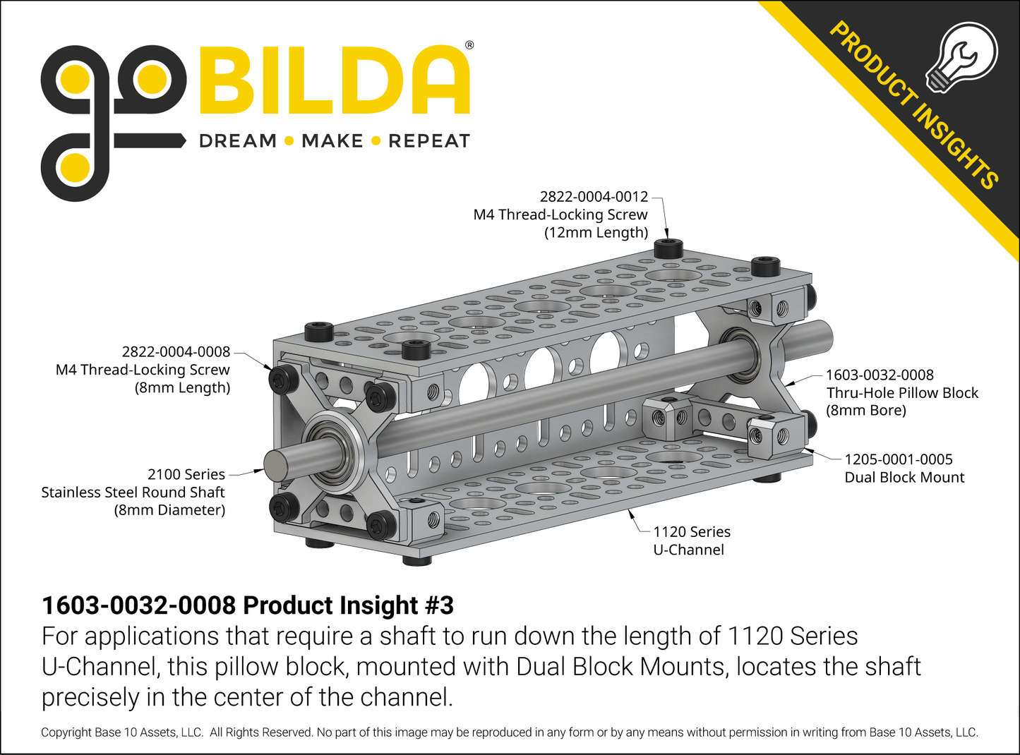 8mm Bore Face Thru-Hole Pillow Block (32mm x 32mm Mounting Pattern)