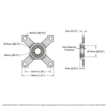 8mm Bore Face Thru-Hole Pillow Block (32mm x 32mm Mounting Pattern)
