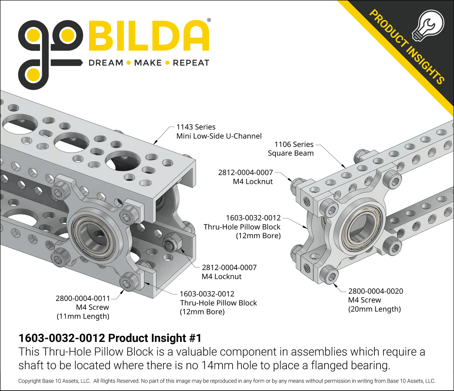 1603 Series Face Thru-Hole Pillow Block (12mm Bore)